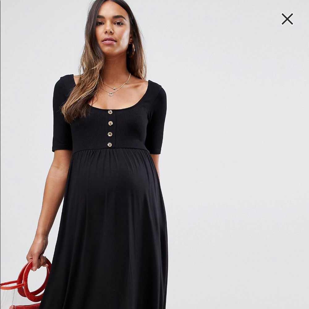 Asos long maternity black dress with buttons
